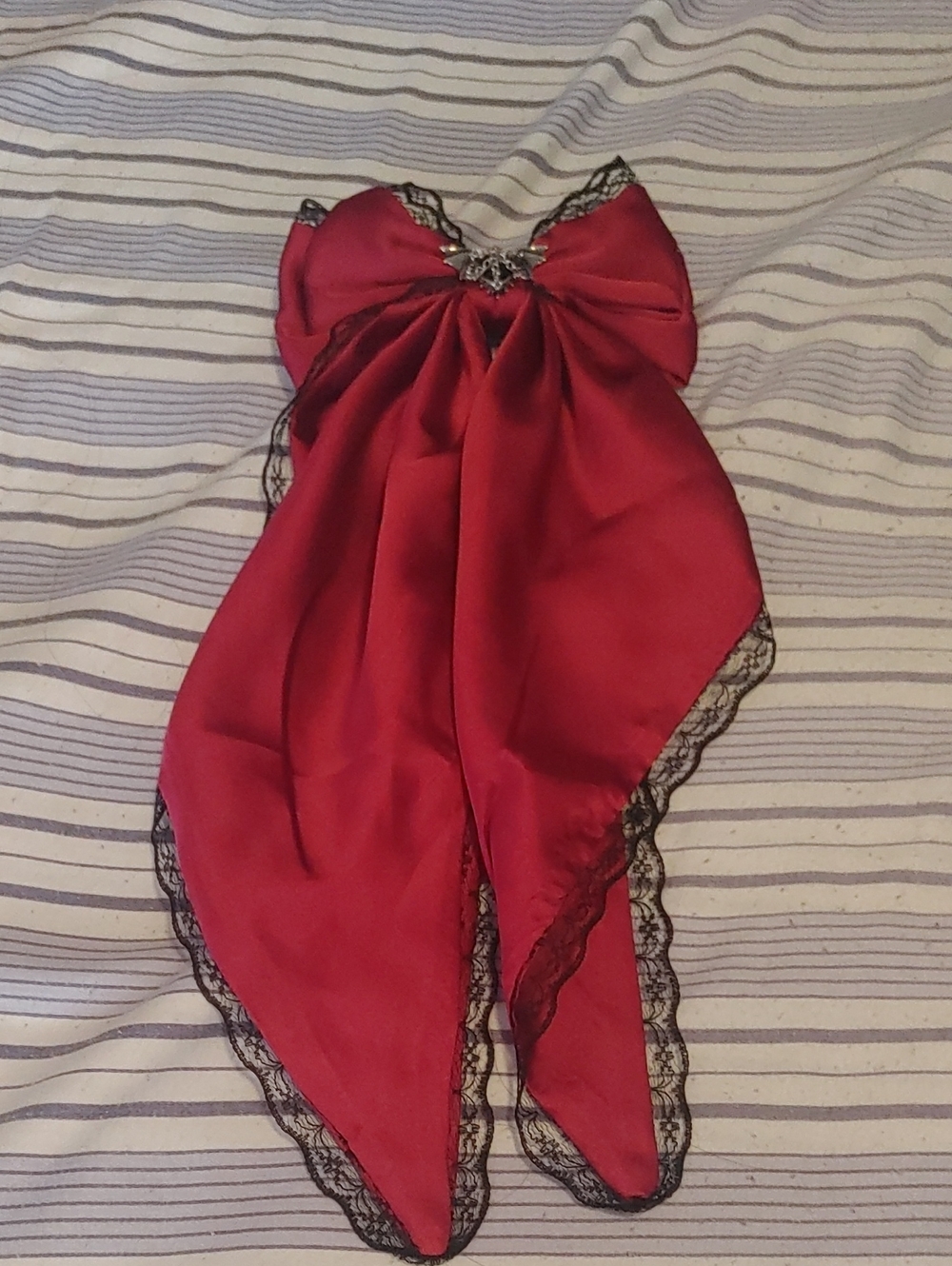 Red Black Bat Heart Satin Lace Hair Bow